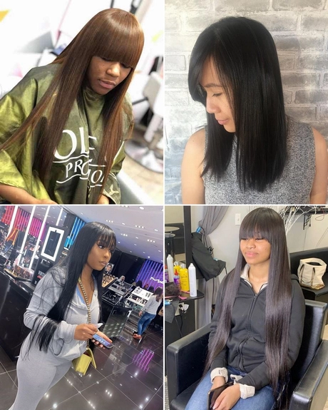 Straight hair with bangs weave
