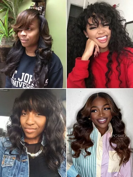 Wavy weave with bangs